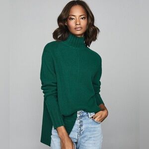 REISS Wool Cashmere Mock Neck Sweater Green Size M
